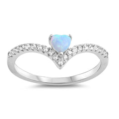 Sterling Silver Heart Shaped Light Blue Lab Opal Ring