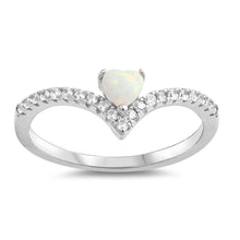 Load image into Gallery viewer, Sterling Silver Heart Shaped White Lab Opal Ring