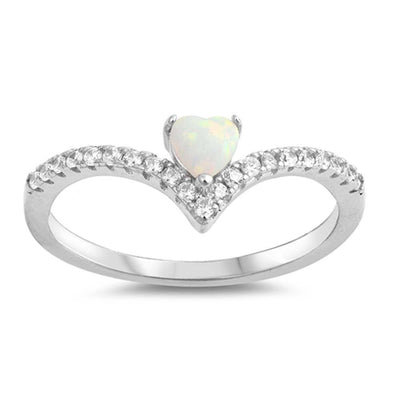 Sterling Silver Heart Shaped White Lab Opal Ring
