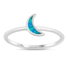 Load image into Gallery viewer, Sterling Silver Moon Shaped Blue Lab Opal Ring