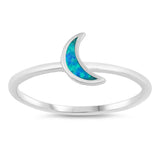 Sterling Silver Moon Shaped Blue Lab Opal Ring