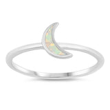 Sterling Silver Moon Shaped White Lab Opal Ring