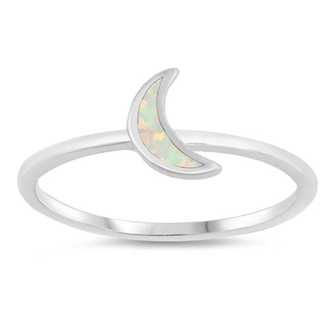 Sterling Silver Moon Shaped White Lab Opal Ring