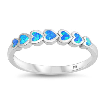 Sterling Silver Sideways Heart Shaped Blue Lab Opal Ring