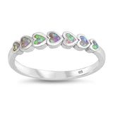 Sterling Silver Sideways Heart Shaped Pink Lab Opal Ring