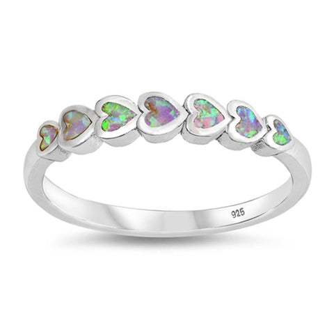 Sterling Silver Sideways Heart Shaped Pink Lab Opal Ring