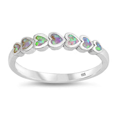 Sterling Silver Sideways Heart Shaped Pink Lab Opal Ring