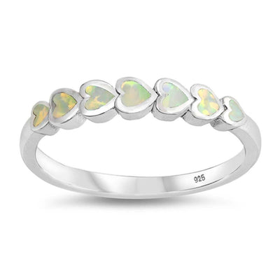 Sterling Silver Sideways Heart Shaped White Lab Opal Ring