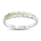 Sterling Silver Sideways Heart Shaped White Lab Opal Ring