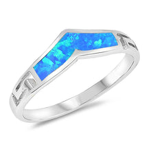 Load image into Gallery viewer, Sterling Silver Crown Shaped Blue Lab Opal Ring