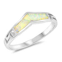 Load image into Gallery viewer, Sterling Silver Crown Shaped White Lab Opal Ring