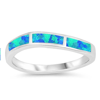 Sterling Silver Square Shaped Blue Lab Opal Ring