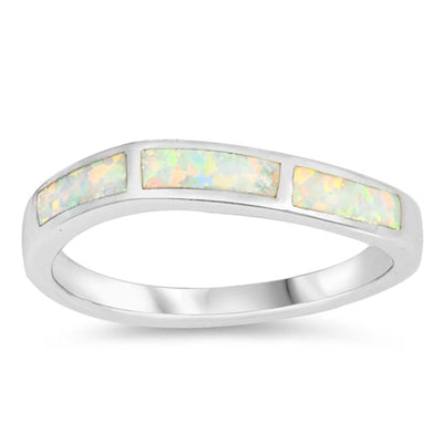 Sterling Silver Square Shaped White Lab Opal Ring