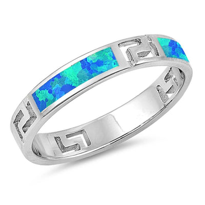 Sterling Silver Rectangular Shaped Blue Lab Opal Ring