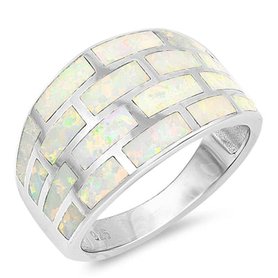 Sterling Silver Fashion Stimulated White Lab Opal Ring