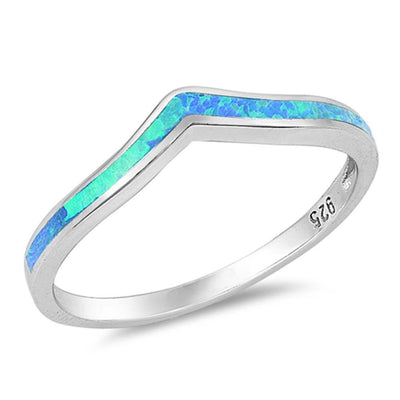 Sterling Silver V Shaped Blue Lab Opal Ring