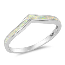 Load image into Gallery viewer, Sterling Silver V Shaped White Lab Opal Ring