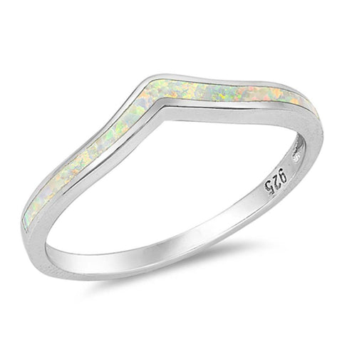 Sterling Silver V Shaped White Lab Opal Ring