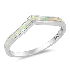 Sterling Silver V Shaped White Lab Opal Ring