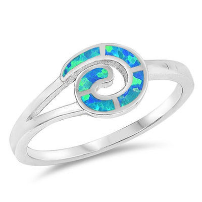 Sterling Silver Spiral Shaped Blue Lab Opal Ring