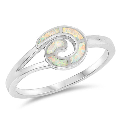 Sterling Silver Spiral Shaped White Lab Opal Ring