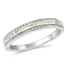 Load image into Gallery viewer, Sterling Silver Eternity White Lab Opal Ring