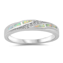 Load image into Gallery viewer, Sterling Silver  Curved Shaped White Lab Opal Ring