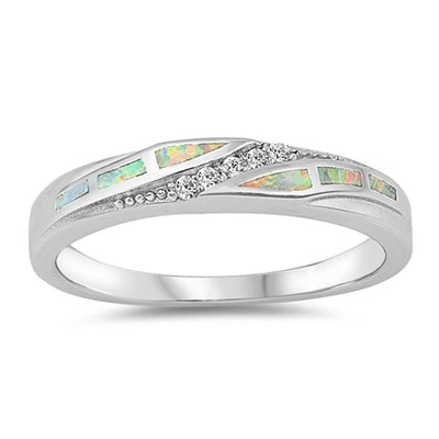 Sterling Silver  Curved Shaped White Lab Opal Ring