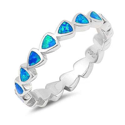 Sterling Silver Hearts Shapes Blue Lab Opal Ring