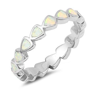 Sterling Silver Hearts Shapes White Lab Opal Ring