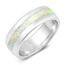 Load image into Gallery viewer, Sterling Silver Eternity White Lab Opal Ring