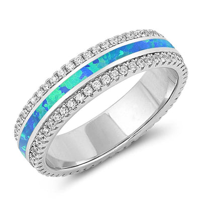 Sterling Silver Round Shaped Blue Lab Opal Ring