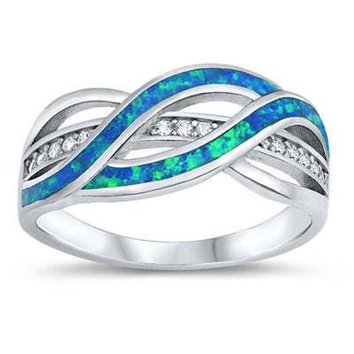 Sterling Silver Curve Shaped Blue Lab Opal Ring