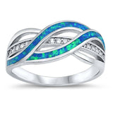 Sterling Silver Curve Shaped Blue Lab Opal Ring