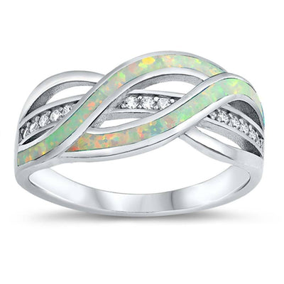 Sterling Silver White Lab Opal and Clear CZ Ring