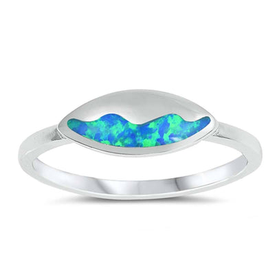Sterling Silver Curve Shaped Blue Lab Opal Ring