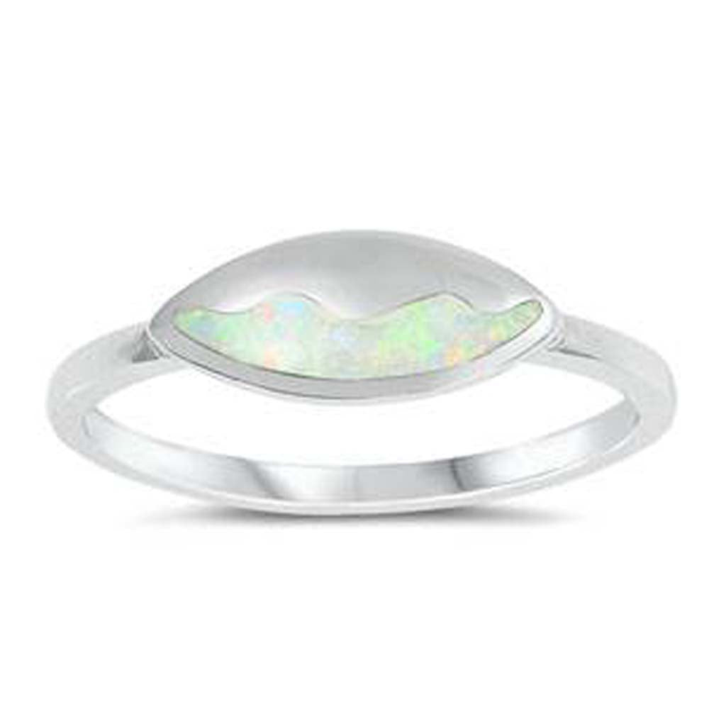 Sterling Silver Curve Shaped White Lab Opal Ring