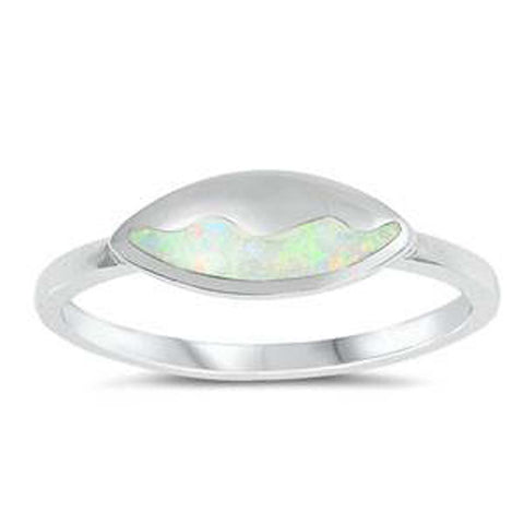 Sterling Silver Curve Shaped White Lab Opal Ring