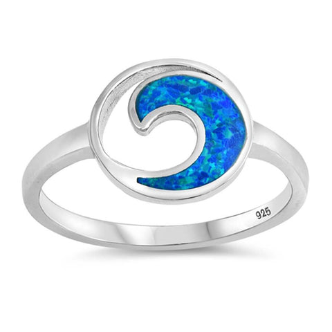 Sterling Silver Wave Shaped Blue Lab Opal Ring