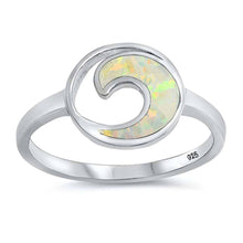 Load image into Gallery viewer, Sterling Silver White Lab Opal Circle Wave Ring