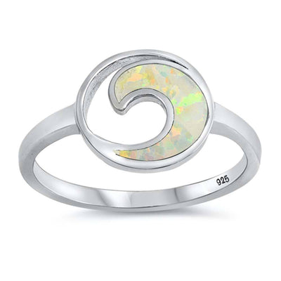 Sterling Silver White Lab Opal Circle Wave Ring