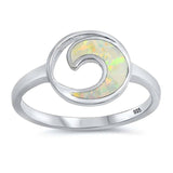 Sterling Silver White Lab Opal Circle Wave Ring