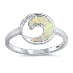 Sterling Silver White Lab Opal Circle Wave Ring