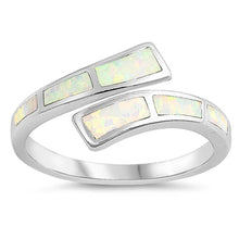 Load image into Gallery viewer, Sterling Silver Square Shaped White Lab Opal Ring