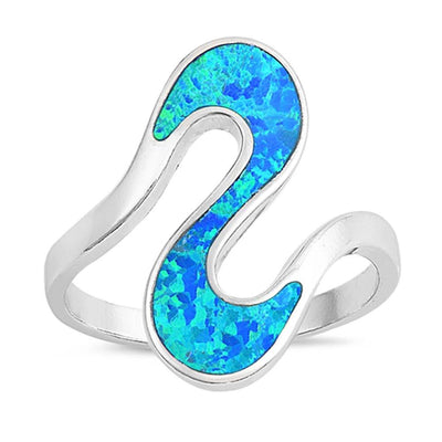Sterling Silver Curve Shaped Blue Lab Opal Ring