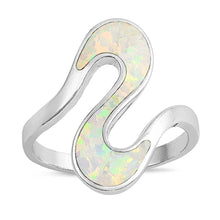 Load image into Gallery viewer, Sterling Silver Curve Shaped White Lab Opal Ring
