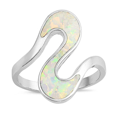 Sterling Silver Curve Shaped White Lab Opal Ring