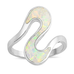 Sterling Silver Curve Shaped White Lab Opal Ring