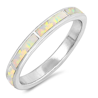 Sterling Silver Round Shaped White Lab Opal Ring