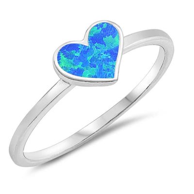 Sterling Silver Blue Lab Opal Heart Ring